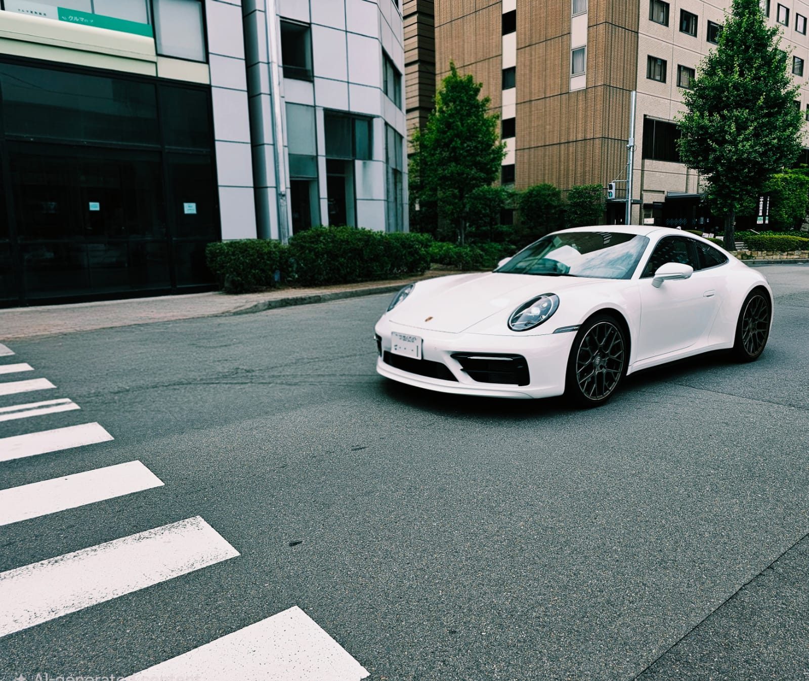 White Porsche 911 crossing an intersection