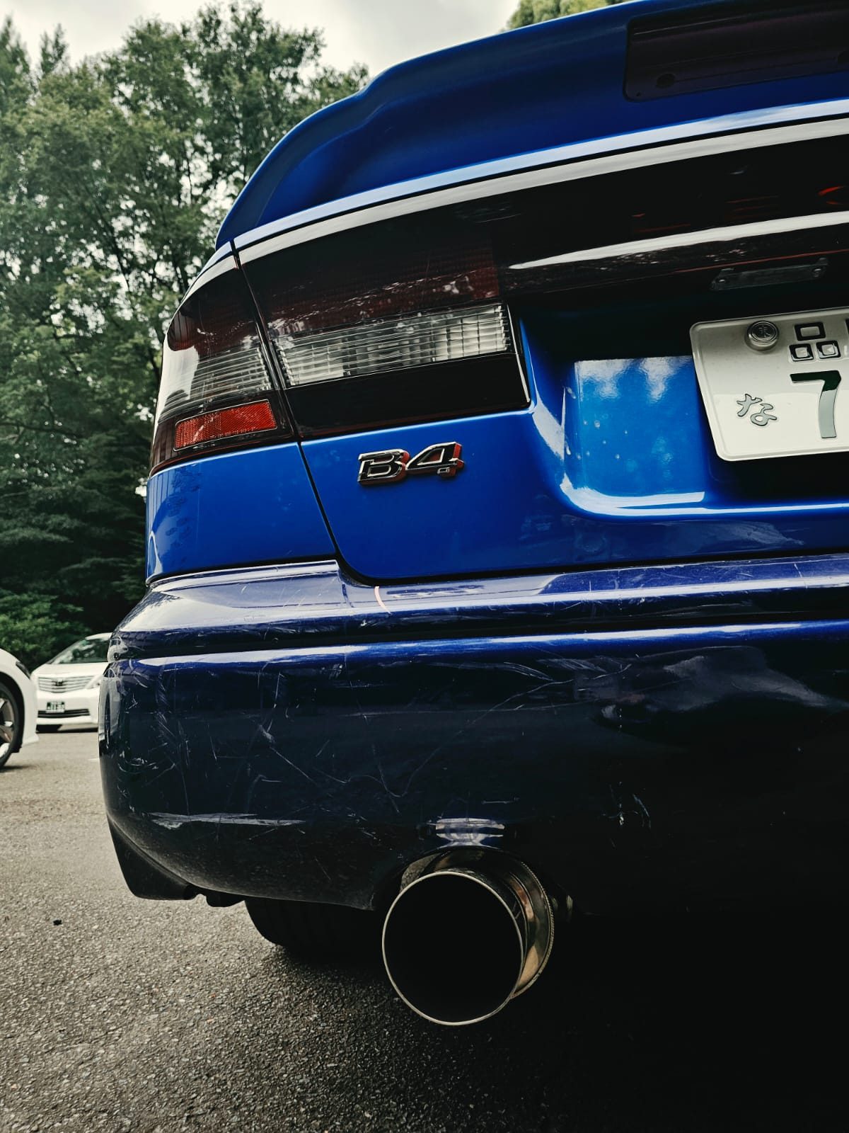 Close-up of the Subaru Legacy B4's tail lamp and B4 badge